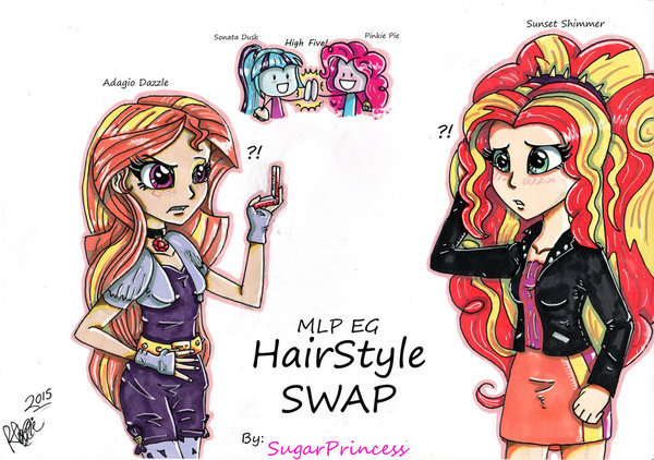 Смена причёсок - My Little Pony, Equestria Girls, Adagio Dazzle, Sunset Shimmer, Sonata Dusk, Pinkie Pie