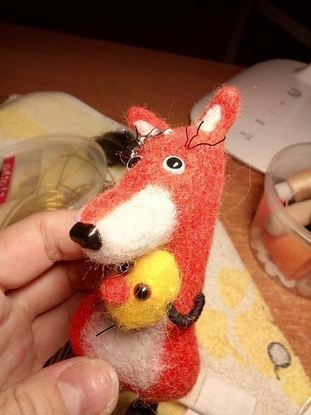 Keychain Chanterelle and chicken - My, Needlework, Creation, Hobby, Author's toy, Wallow, Wool toy, Fox, Presents, Longpost