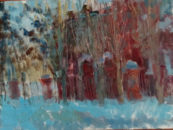 Etude. House in Gorky Park. - My, , Painting, Oil painting, Etude, Winter, House, Brick house, Painting