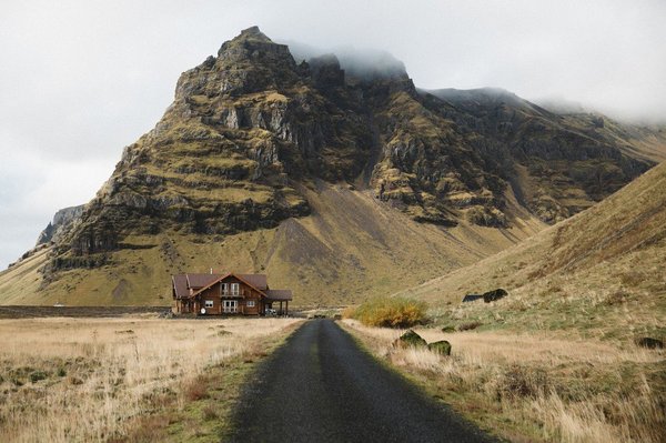 In Iceland - House, The mountains, Road, Iceland
