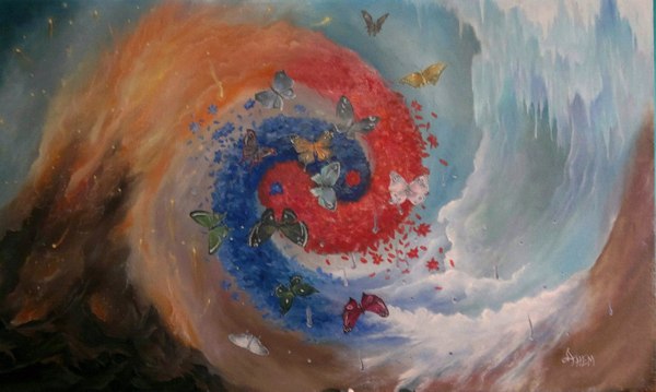 Unity of opposites. - My, Oil painting, Acrylic, Self-taught, Yin Yang, A life, Drawing
