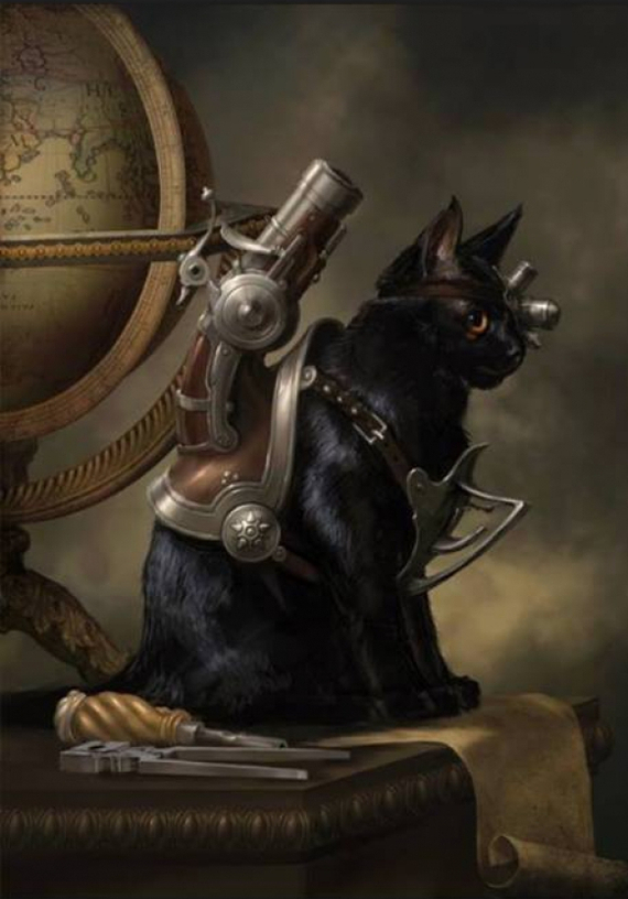 My cat is ready for March, the true alpha of all yards) - Steampunk, cat, Fighter