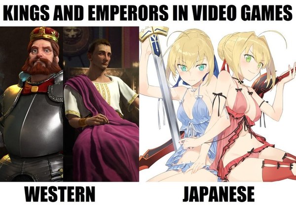 Kings and emperors in Western and Japanese video games. - Japan, Anime, Games, Comparison