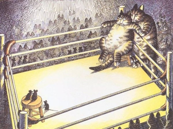 Author: Bill Kliban - cat, Boxing, Mouse, Petersburg cats