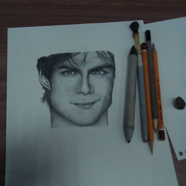 Iansomerhalder. With the volume and anatomy of the face, everything is bad, but I'm happy) - My, The Vampire Diaries, Ian Somerhalder, Simple pencil, Drawing