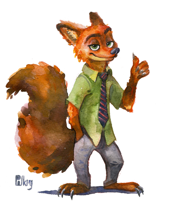 Nick Wilde - My, Art, Drawing, Illustrations, Watercolor, Zootopia