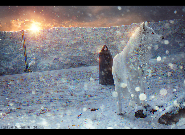 ...and Now My Watch Begins. - My, Art, Game of Thrones, Jon Snow, Wall, , dawn, Elena Nikulina, Snow, Patrol