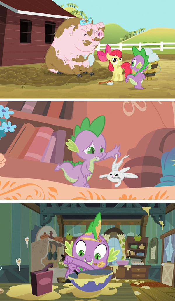 Come up with a text for the picture 33 - My little pony, , Apple, Applebloom, Spike