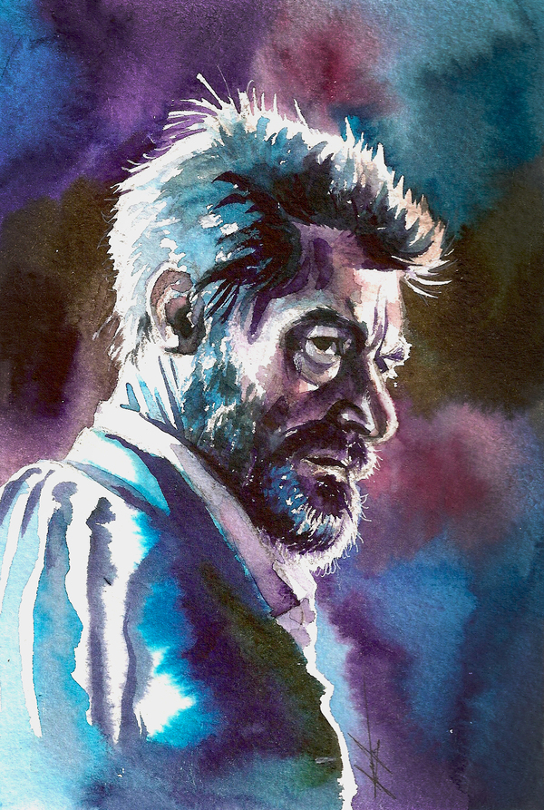 Just old Logan - My, Drawing, Watercolor, Wolverine X-Men, Wolverine, Hugh Jackman, Portrait, Sketch, Logan