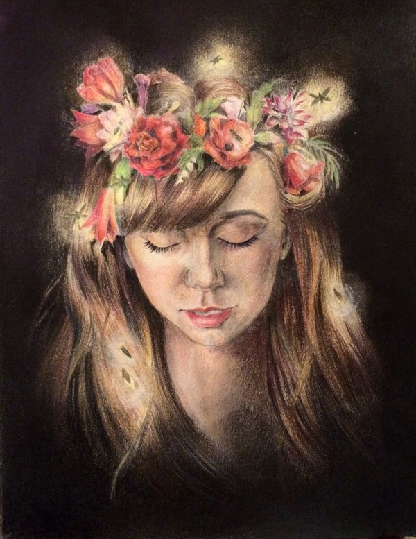 Firefly wreath - My, Drawing, Portrait, Girls