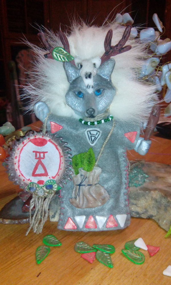 Wolf shaman. - My, Author's toy, Wolf, Mixed media, Shaman, Paganism, Longpost, Shamans
