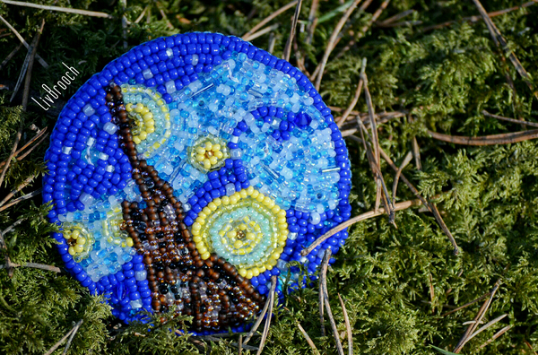 Pocket Masterpiece - My, My, van Gogh, Van Gogh's Starry Night, Beads, Brooch, Handmade, Handmade