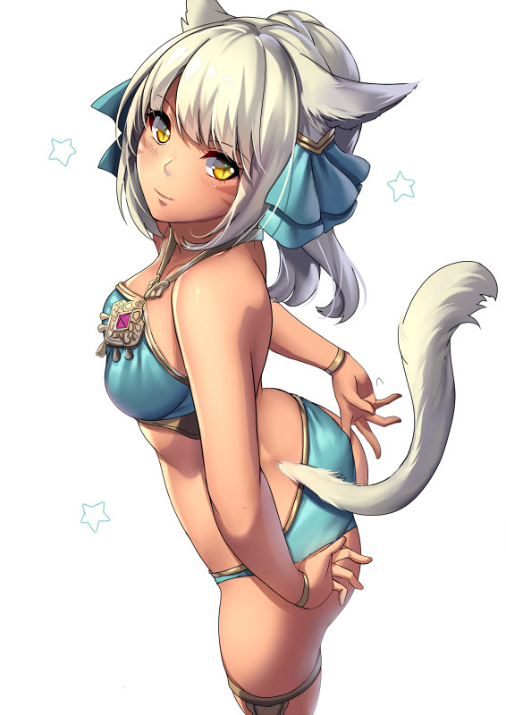 Anime art - Anime Art, Аниме, Final Fantasy, Miqote, Купальник, Nеko, Неко