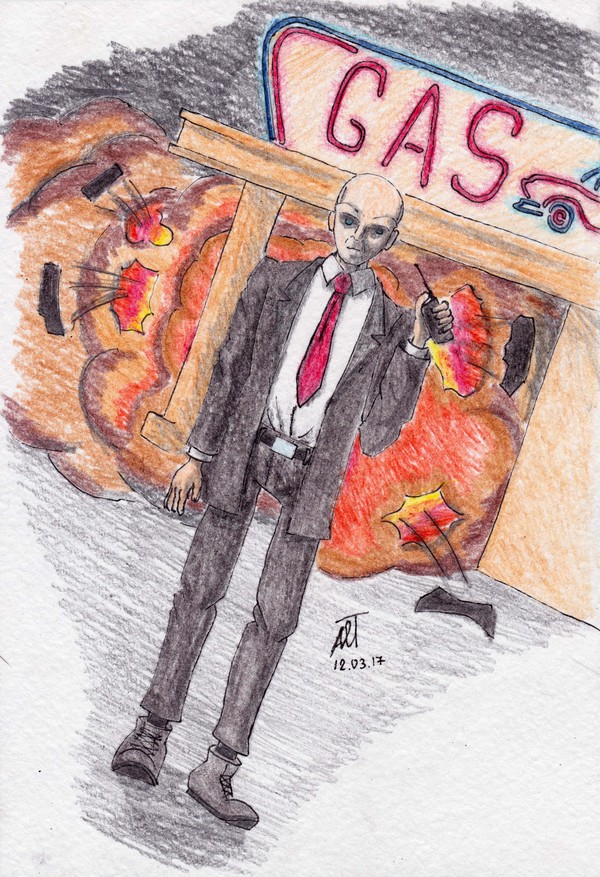 Agent 47 - My, Pencil drawing, Hitman, The horizon is littered