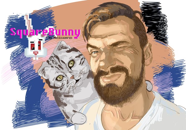 SquareBunnyBoy - Моё, Моё, Портрет, YouTube, Летсплей, Художник, Рисунок, Digital, Photoshop