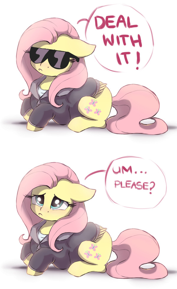 Deal with it! Um... Please? - My little pony, Fluttershy, PonyArt, Deal with IT