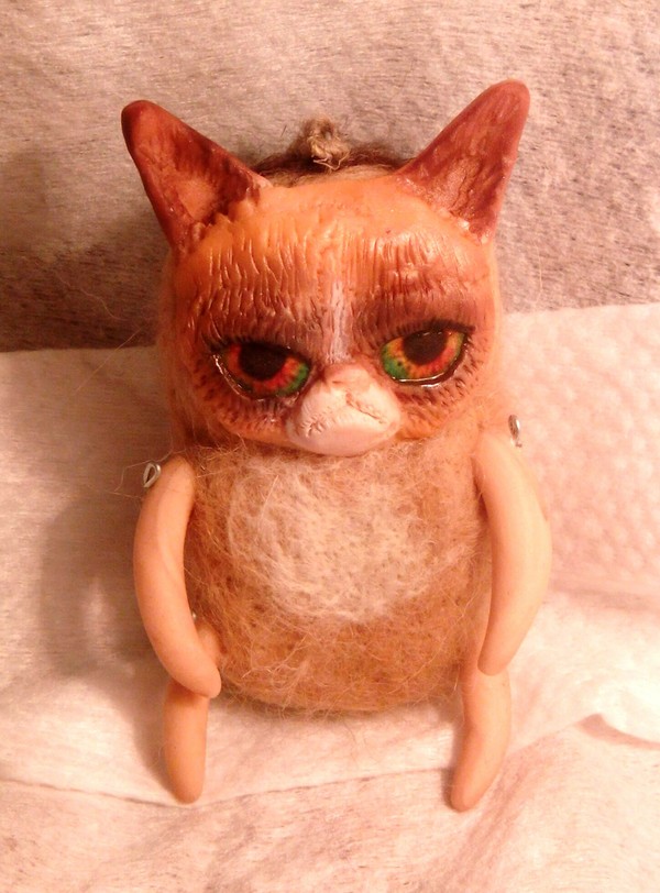 grumpy cat - My, Grumpycat, , Mixed media, Author's toy, Longpost, Grumpy cat, cat, Needlework without process