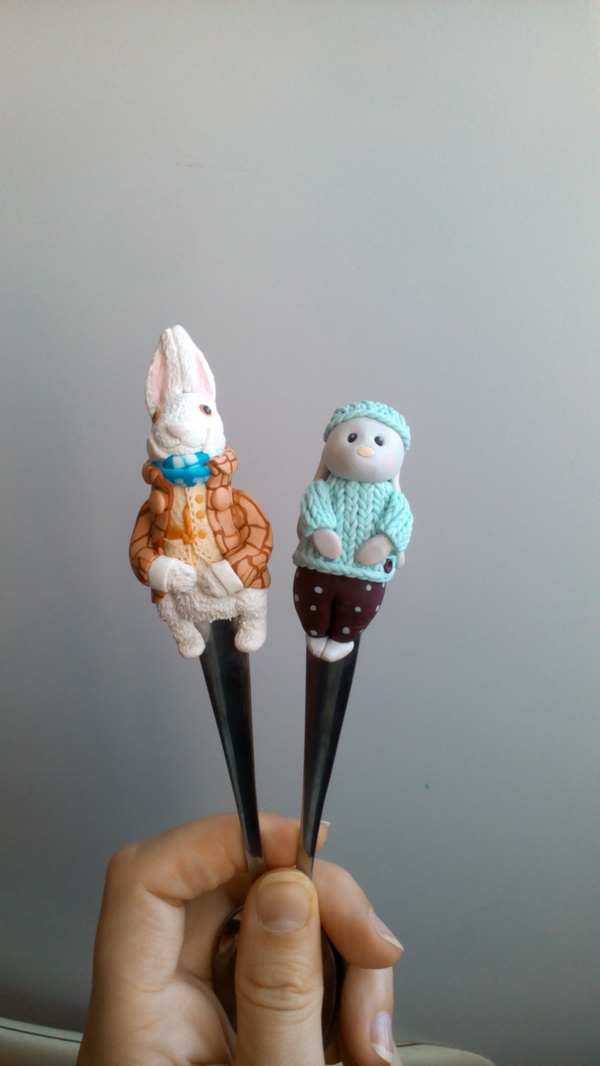 Figurines on teaspoons - Handmade, Polymer clay, Figurines