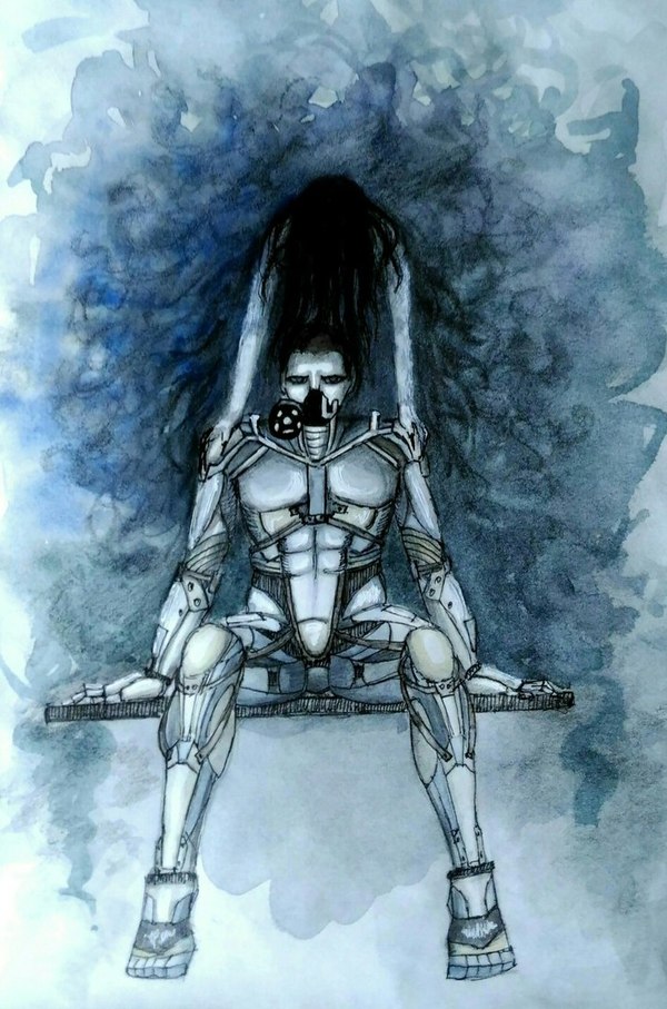 Consumed by the past - My, Drawing, Art, Illustrations, Cyborgs, Watercolor, I tried