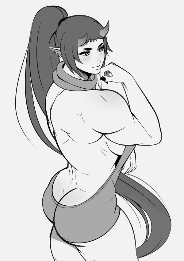 Oni Sweater - NSFW, , Art, Strong girl, Virgin killer sweater, Monster girl, Demon they, Anime, Anime art