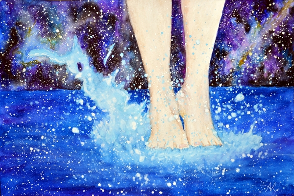 Dancing through puddles of stars - My, Creation, Drawing, Art, Paints, Watercolor, Space, Fantasy, Universe