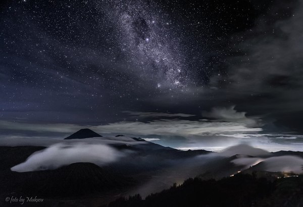 Volcanoes sleep under the veil. - The photo, Sky, Stars, Volcano, Clouds