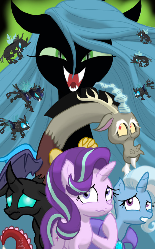 To where and back again My Little Pony, Ponyart, Queen Chrysalis, Changeling, Starlight Glimmer, Trixie, Thorax, MLP Discord
