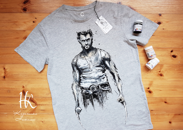 T-shirt with hand-painted Wolverine - My, T-shirt, Art, Drawing, Wolverine, Wolverine X-Men, Marvel, Handmade, Logan