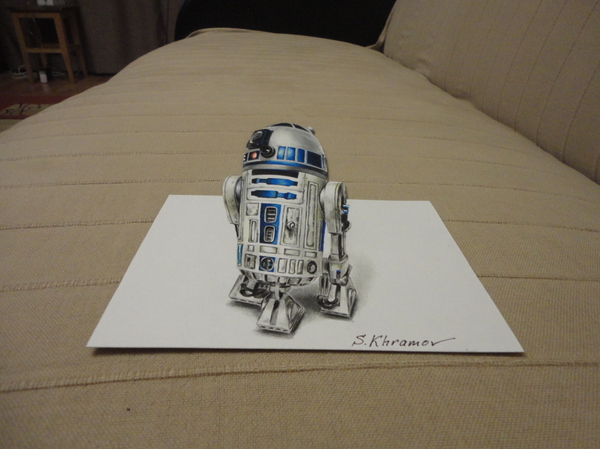 Tried to portray R2D2 - My, 3D graphics, Star Wars IV: A New Hope, Drawing, Colour pencils
