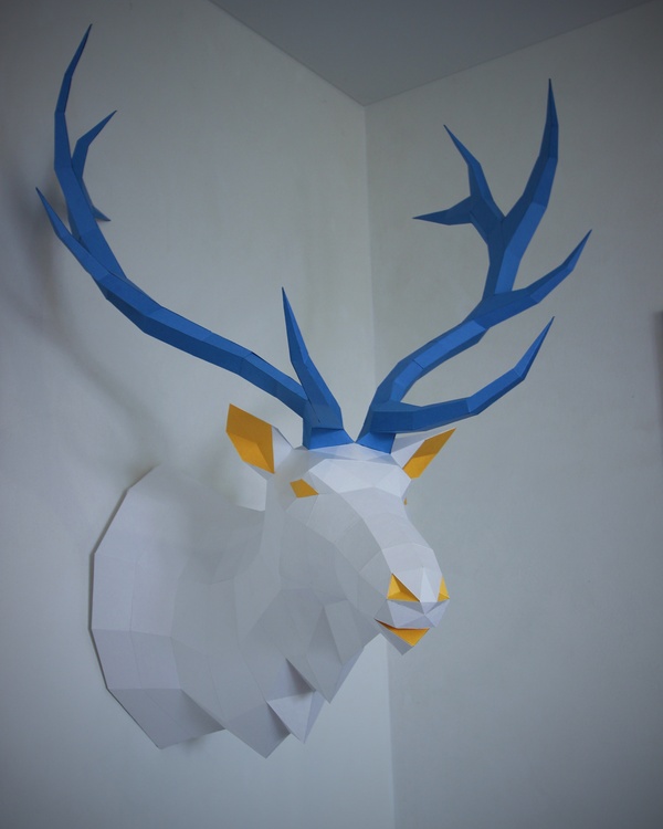 paper deer trophy - My, Pepakura, Papercraft, Low poly, , , Longpost