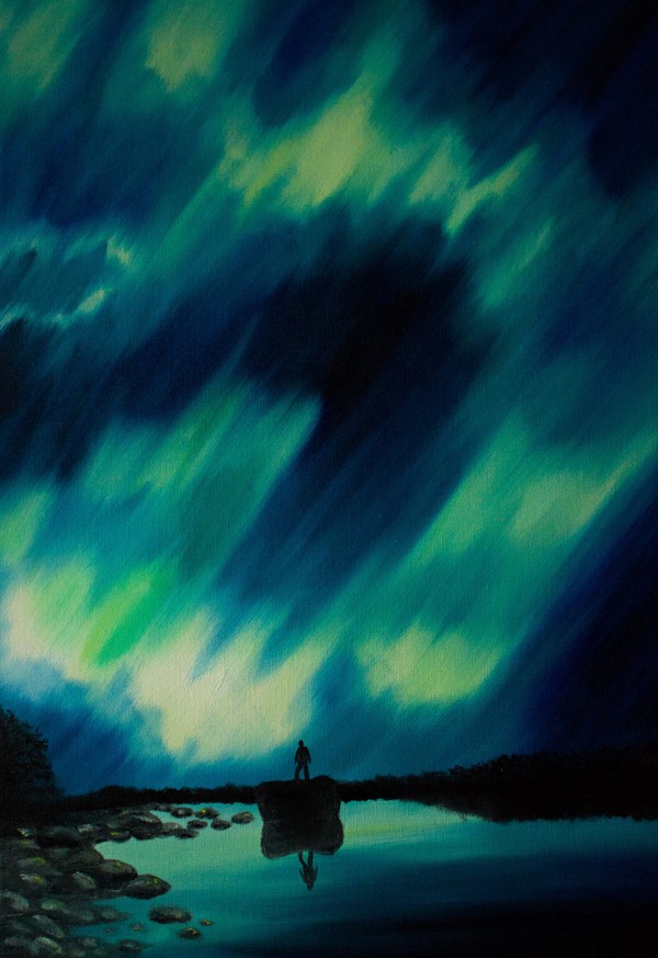 northern Lights - My, My, Polar Lights, Aurora borealis, Butter, Painting, , Longpost