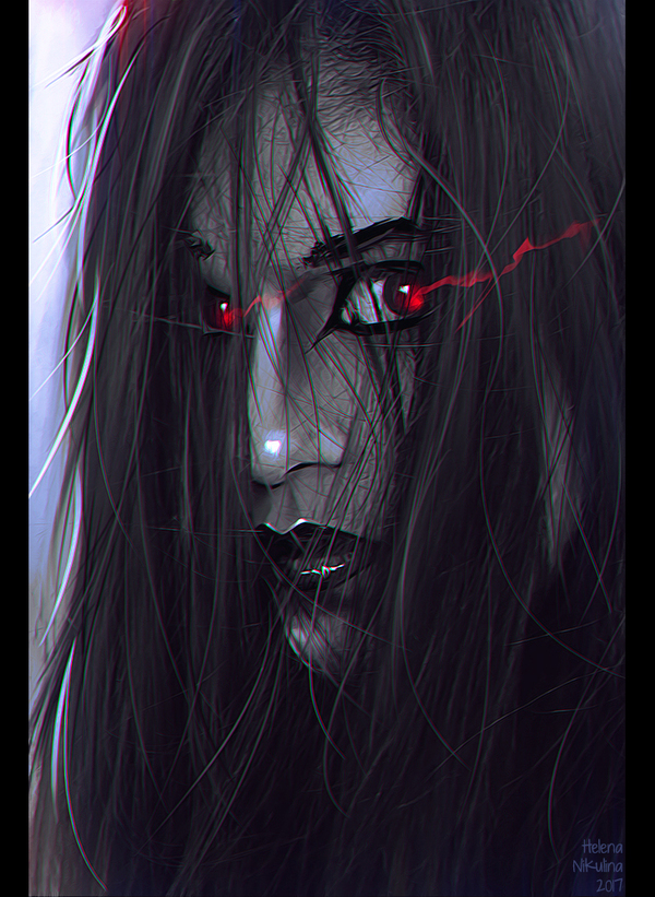 Ghoul. - My, Art, Tokyo ghoul, Female, Vampires, Horror, Elena Nikulina, Hair, Red eyes, Women