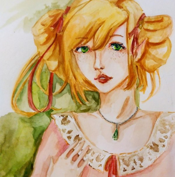 Watercolor elf girl - My, Girls, Drawing, Watercolor, Elves