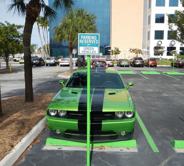 Parking for green cars only. - Car, Parking, Dodge, Dodge challenger, Broke the system