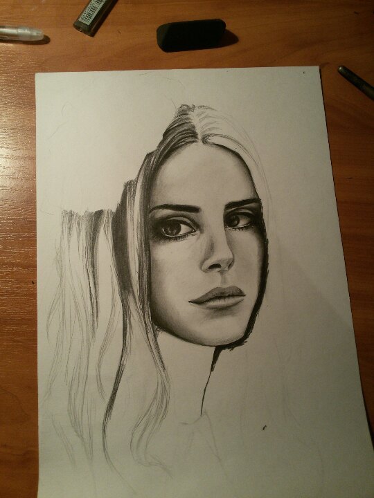 Drawing hair is certainly not for me... Lanochka, I'm sorry - My, Drawing, Lana del rey, Pencil drawing, Portrait