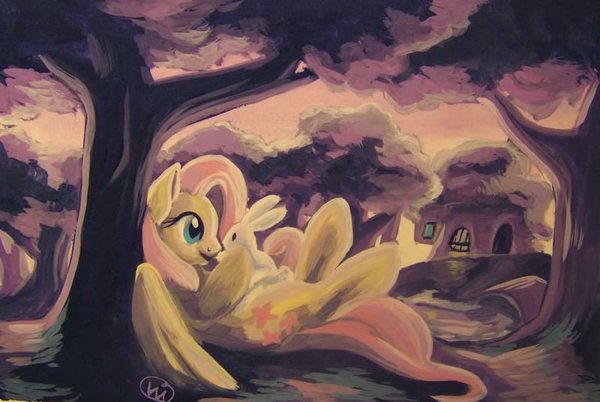 Let's stay out a little longer - My Little Pony, PonyArt, Fluttershy, Angel Bunny