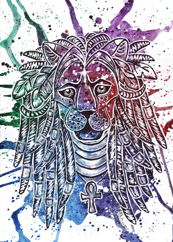 A gift for a friend's birthday. - My, Drawing, Watercolor, Marker, Ceruse, a lion, Dreadlocks, Presents