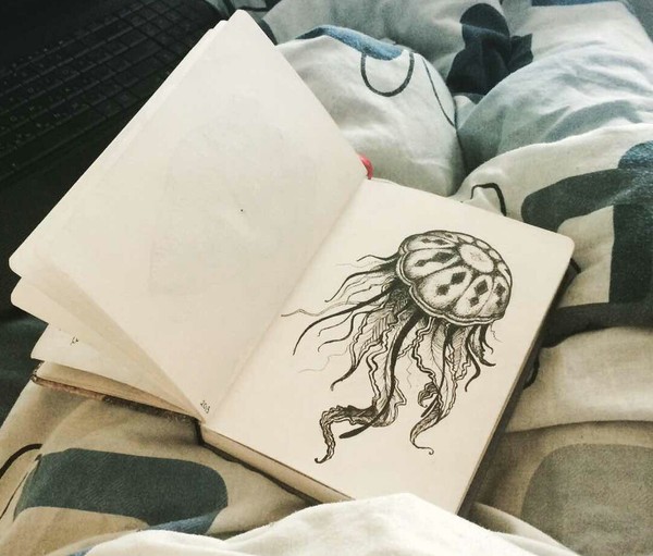 A little jellyfish! - Drawing, My, Liner, Jellyfish