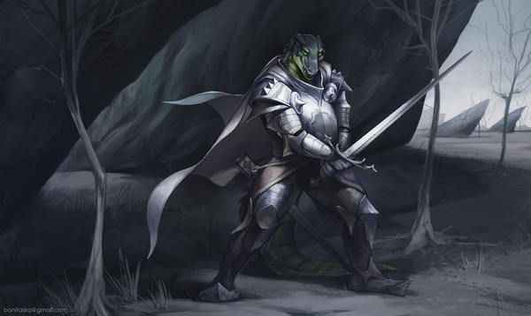 Lizard in armor - Bonifasko, Furry, Art, Armor, Sword