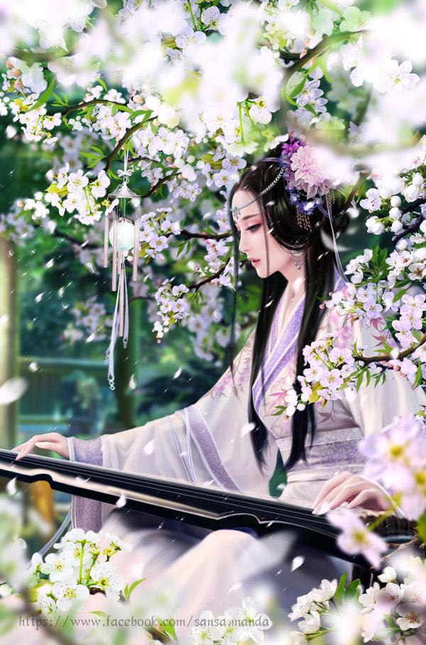 Art by SanMandara. - Art, Asia, Female, Pair, Sakura, Queen, Longpost, Women