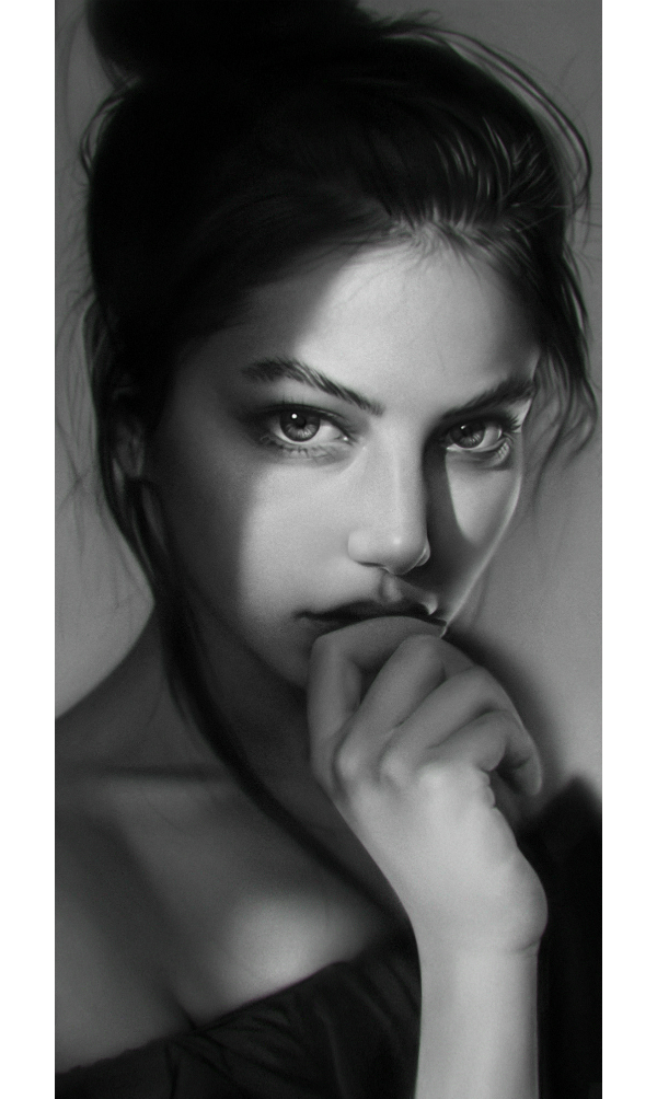 Portrait. - Portrait, Girls, Black and white, Digital, Illustrations, Art