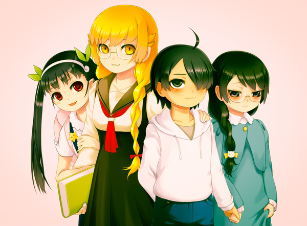 Now I understand why I like Shinobu) - Anime, Anime art, Hachikuji Mayoi, Shinobu oshino, Araragi koyomi, Hanekawa tsubasa, Monogatari series, 