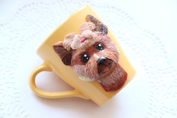 Gift mug with a dog. - My, Polymer clay, Handmade, Кружки, 