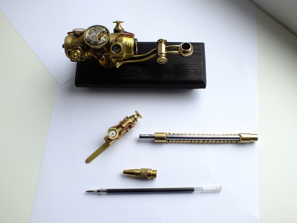 My new work steampunk pen and flash desktop device - My, Steampunk, Pen, Flash drives, , Steampunk flash drive, writing set, , Video, Longpost