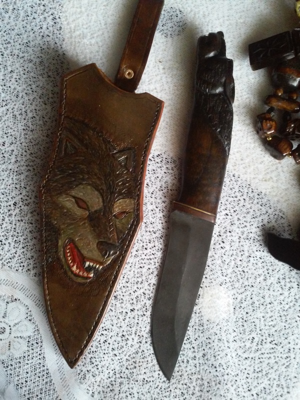 another wolf) - My, Leather, Knife, Wolf, Sheath, Handmade, Longpost, Embossing on leather