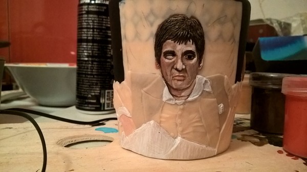 Mug with your own hands. - My, Polymer clay, With your own hands, Face with a scar, Al Pacino, Longpost, Scarface (film)