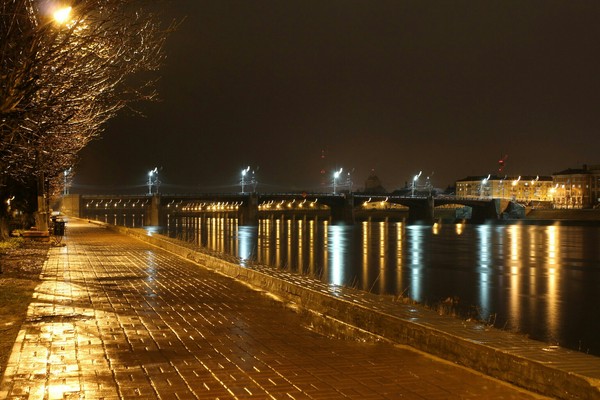 Night Tver - Tver, Night city, Lighting, Atmospheric, Volga river, Bridge, Embankment, Longpost