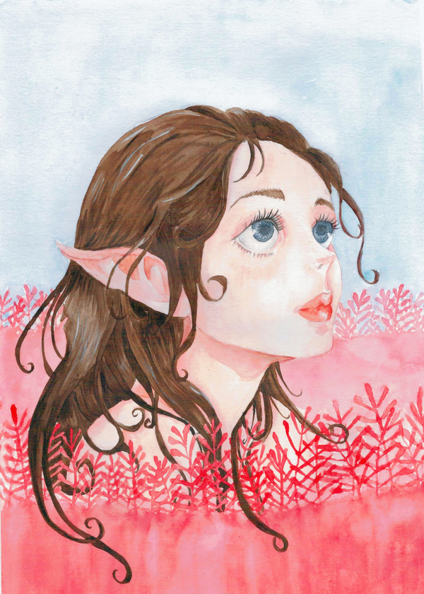 Elf in the blossoming field - Моё, Арт, Artgirl, Рисунок, Иллюстрации, Акварель, Aquarelle, Эльфы, Фэнтези