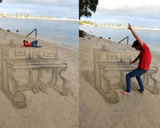 Beach perspective art - Art, Perspective, Beach, The photo, Drawing in the sand