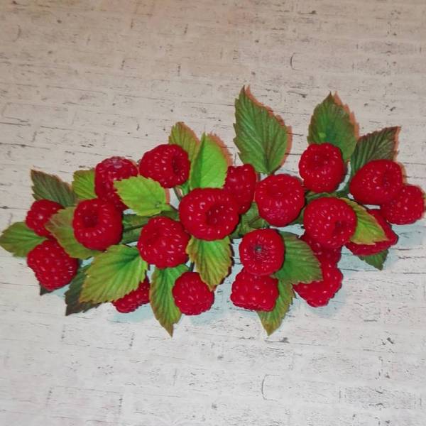 Hair clip with raspberries made of polymer clay, all berries are made entirely by hand) - My, Polymer clay, Hobby, Handmade, Raspberries, Decoration, , Needlework without process